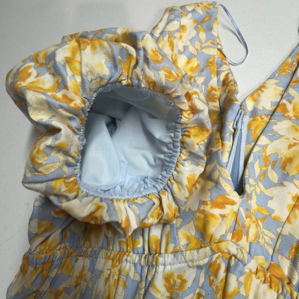 Tuckernuck Hyacinth House Blue and Orange Floral Puff Sleeve Pauline Midi Dress - Picture 8 of 16